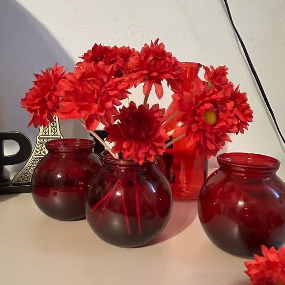 Three (3) ruby red votive/vases. 4.25”H - Picture 8 of 8